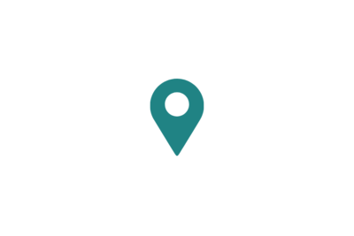 Teal map pin icon, representing a location or address, on a transparent background